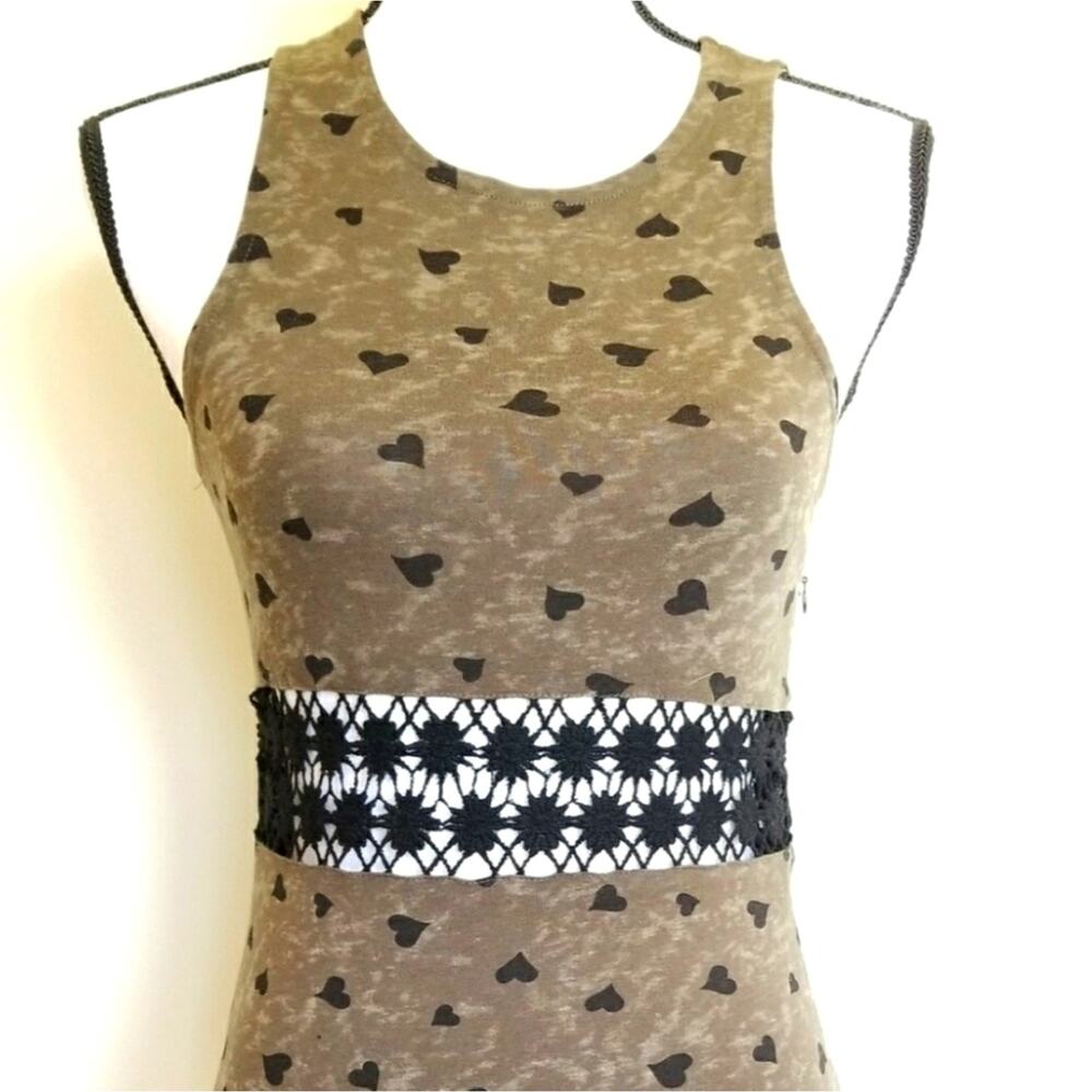 En Creme Bodycon Mid Cut-out Lace Black Hearts Mini Dress Y2K